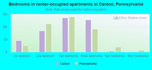 Bedrooms in renter-occupied apartments in Canton, Pennsylvania
