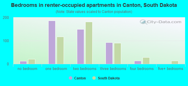 Bedrooms in renter-occupied apartments in Canton, South Dakota