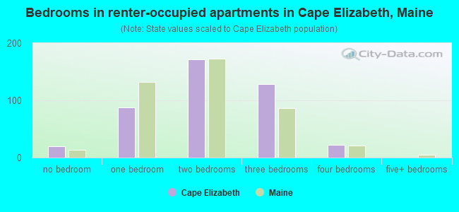 Bedrooms in renter-occupied apartments in Cape Elizabeth, Maine