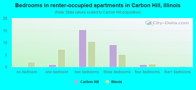 Bedrooms in renter-occupied apartments in Carbon Hill, Illinois