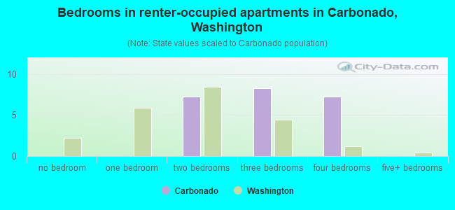 Bedrooms in renter-occupied apartments in Carbonado, Washington