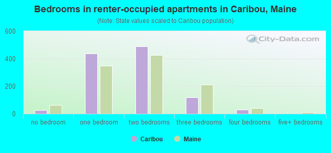 Bedrooms in renter-occupied apartments in Caribou, Maine