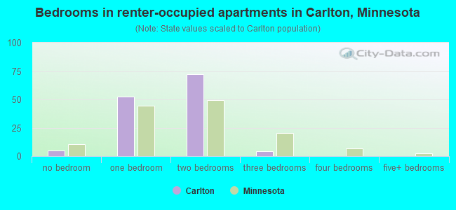 Bedrooms in renter-occupied apartments in Carlton, Minnesota