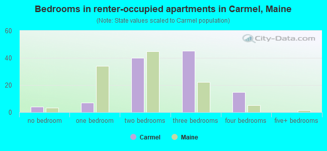Bedrooms in renter-occupied apartments in Carmel, Maine