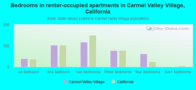 Bedrooms in renter-occupied apartments in Carmel Valley Village, California