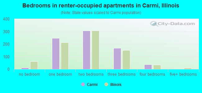 Bedrooms in renter-occupied apartments in Carmi, Illinois