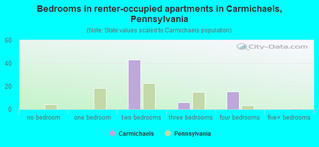 Bedrooms in renter-occupied apartments in Carmichaels, Pennsylvania