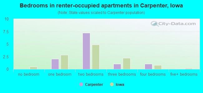Bedrooms in renter-occupied apartments in Carpenter, Iowa