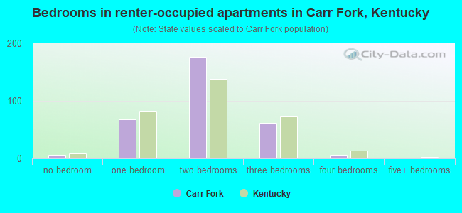 Bedrooms in renter-occupied apartments in Carr Fork, Kentucky