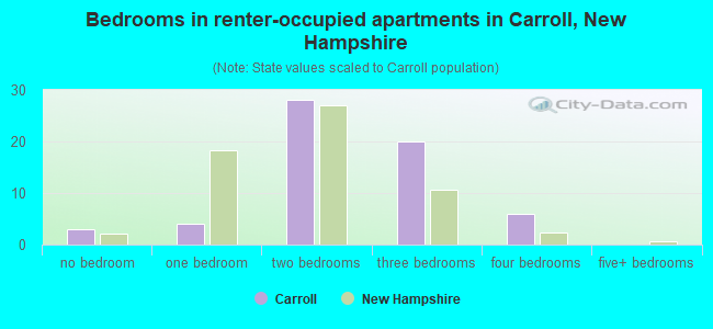 Bedrooms in renter-occupied apartments in Carroll, New Hampshire
