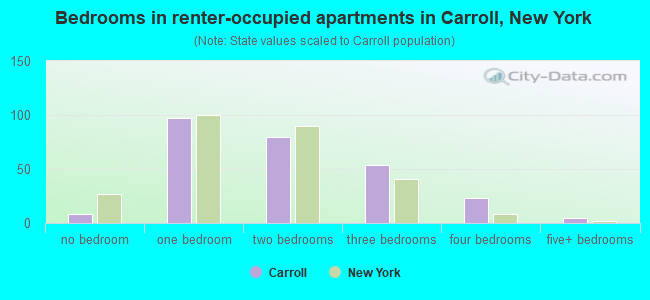 Bedrooms in renter-occupied apartments in Carroll, New York