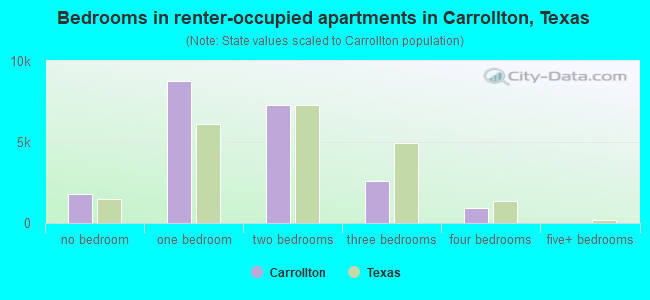 Bedrooms in renter-occupied apartments in Carrollton, Texas