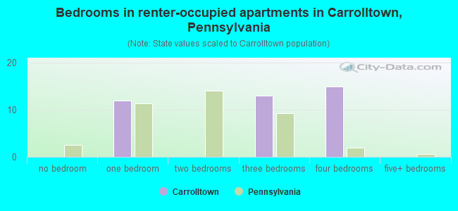 Bedrooms in renter-occupied apartments in Carrolltown, Pennsylvania
