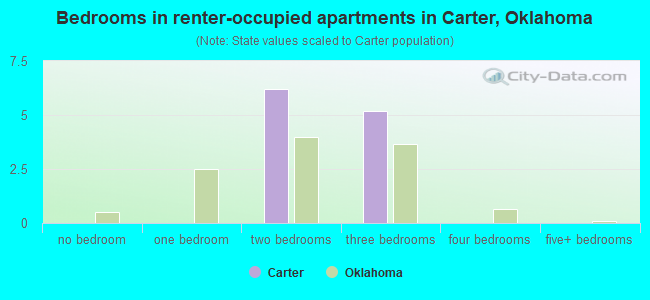 Bedrooms in renter-occupied apartments in Carter, Oklahoma