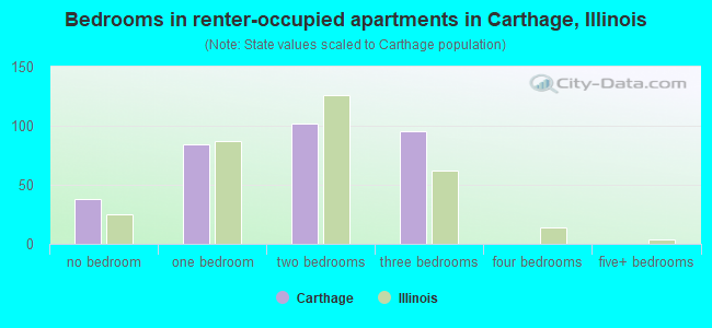 Bedrooms in renter-occupied apartments in Carthage, Illinois