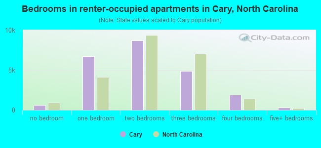 Bedrooms in renter-occupied apartments in Cary, North Carolina