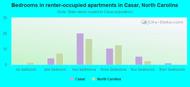 Bedrooms in renter-occupied apartments in Casar, North Carolina