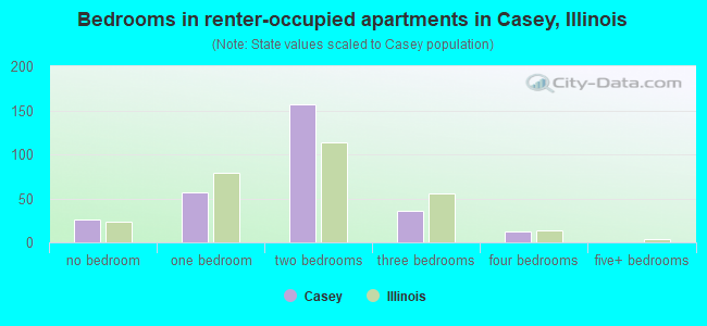 Bedrooms in renter-occupied apartments in Casey, Illinois