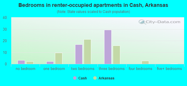 Bedrooms in renter-occupied apartments in Cash, Arkansas