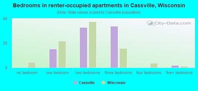 Bedrooms in renter-occupied apartments in Cassville, Wisconsin