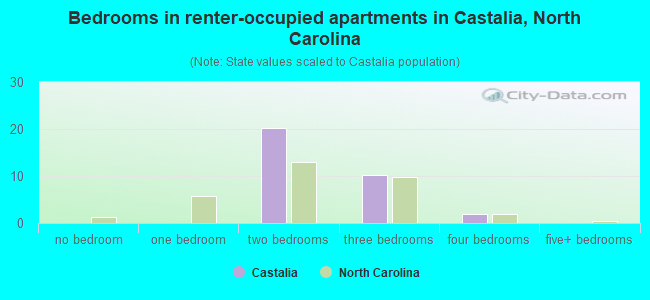 Bedrooms in renter-occupied apartments in Castalia, North Carolina