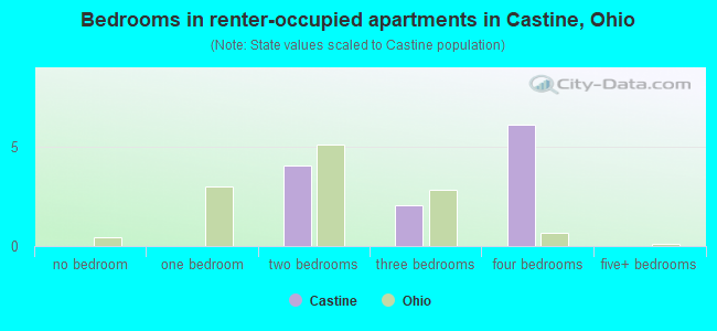 Bedrooms in renter-occupied apartments in Castine, Ohio