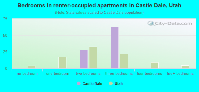 Bedrooms in renter-occupied apartments in Castle Dale, Utah