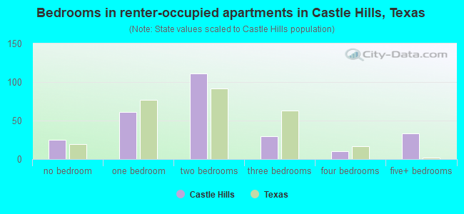 Bedrooms in renter-occupied apartments in Castle Hills, Texas