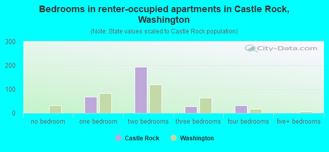 Bedrooms in renter-occupied apartments in Castle Rock, Washington