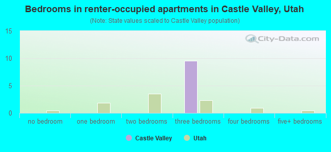 Bedrooms in renter-occupied apartments in Castle Valley, Utah