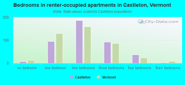 Bedrooms in renter-occupied apartments in Castleton, Vermont