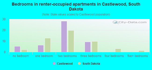 Bedrooms in renter-occupied apartments in Castlewood, South Dakota