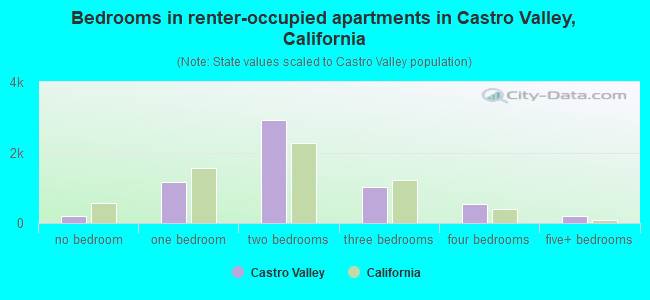 Bedrooms in renter-occupied apartments in Castro Valley, California