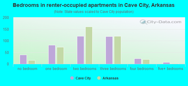 Bedrooms in renter-occupied apartments in Cave City, Arkansas