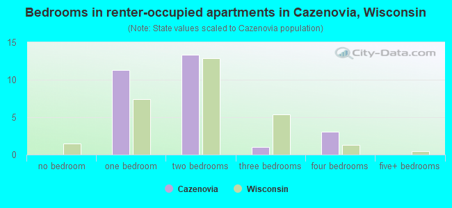 Bedrooms in renter-occupied apartments in Cazenovia, Wisconsin