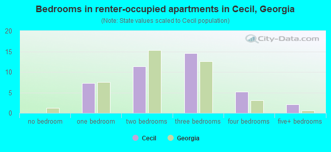 Bedrooms in renter-occupied apartments in Cecil, Georgia