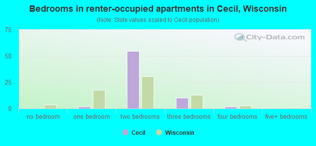 Bedrooms in renter-occupied apartments in Cecil, Wisconsin