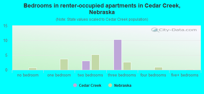 Bedrooms in renter-occupied apartments in Cedar Creek, Nebraska