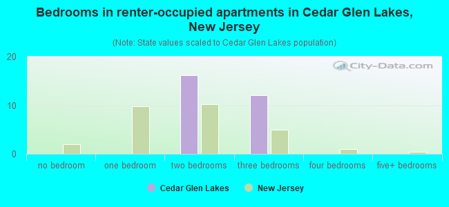 Bedrooms in renter-occupied apartments in Cedar Glen Lakes, New Jersey