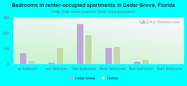 Bedrooms in renter-occupied apartments in Cedar Grove, Florida