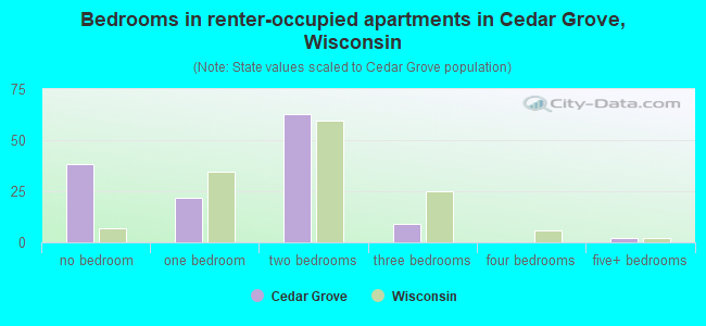 Bedrooms in renter-occupied apartments in Cedar Grove, Wisconsin