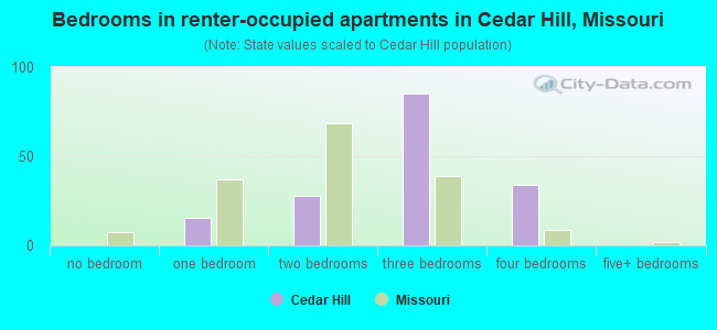 Bedrooms in renter-occupied apartments in Cedar Hill, Missouri
