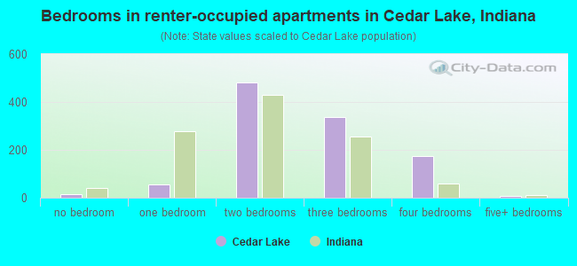Bedrooms in renter-occupied apartments in Cedar Lake, Indiana
