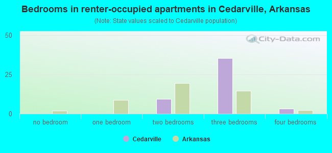 Bedrooms in renter-occupied apartments in Cedarville, Arkansas