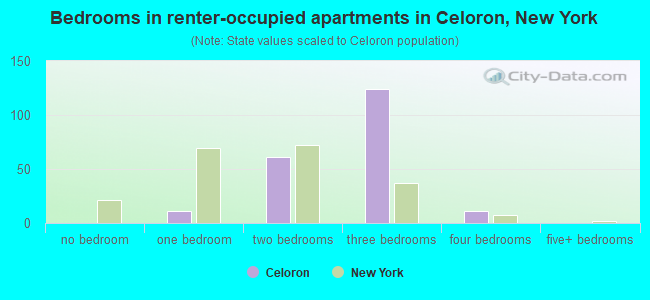 Bedrooms in renter-occupied apartments in Celoron, New York