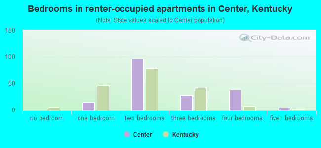 Bedrooms in renter-occupied apartments in Center, Kentucky