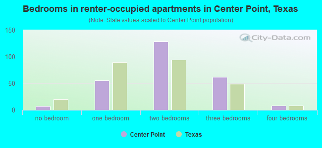 Bedrooms in renter-occupied apartments in Center Point, Texas