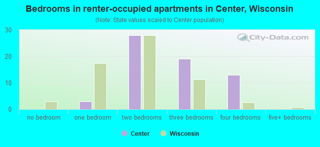 Bedrooms in renter-occupied apartments in Center, Wisconsin