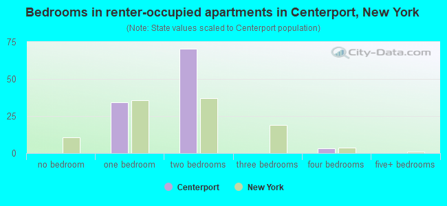Bedrooms in renter-occupied apartments in Centerport, New York
