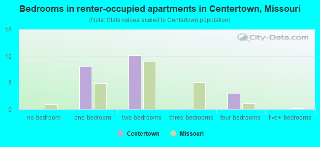 Bedrooms in renter-occupied apartments in Centertown, Missouri